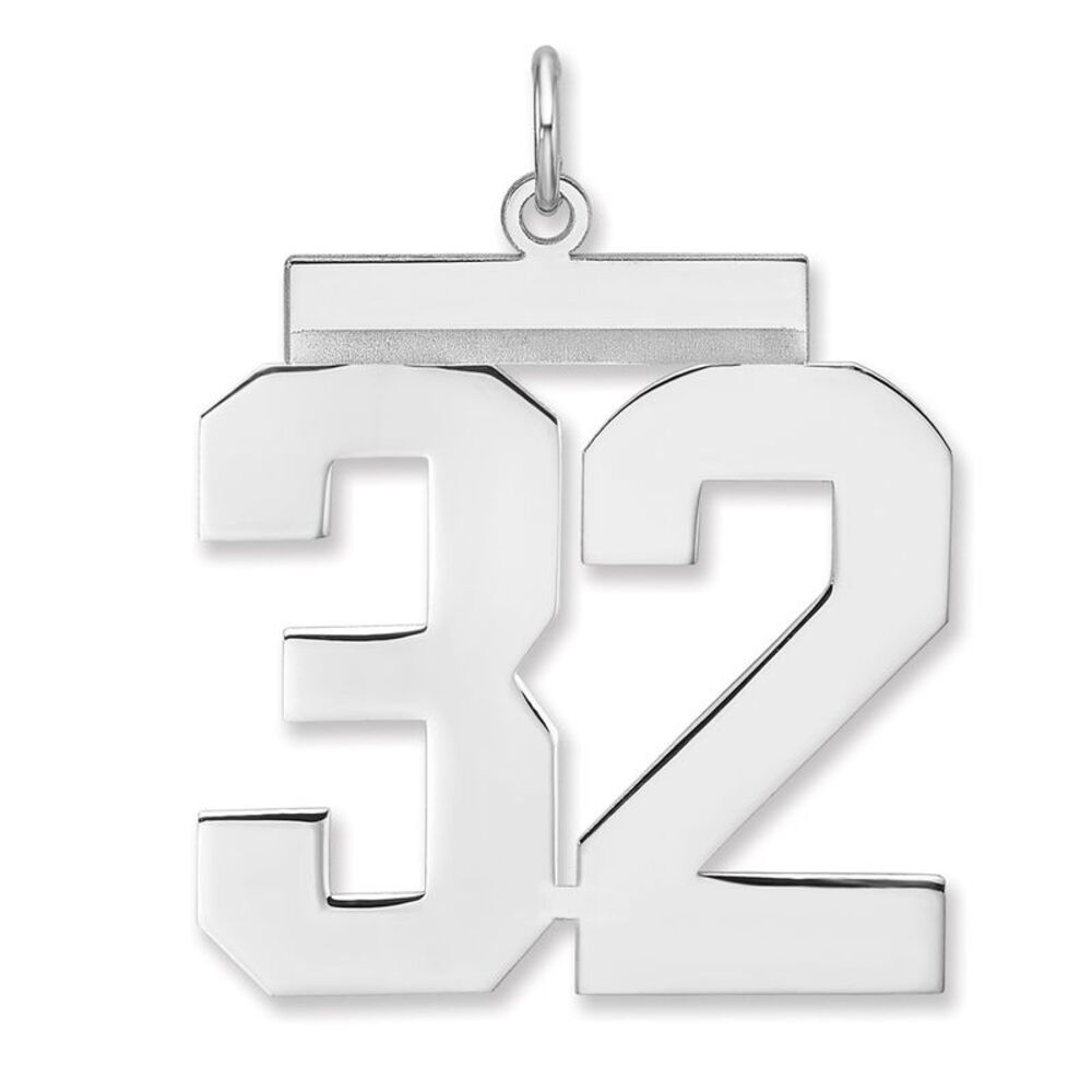Sterling Silver, Athletic Collection, XL Polished Number 32 Pendant